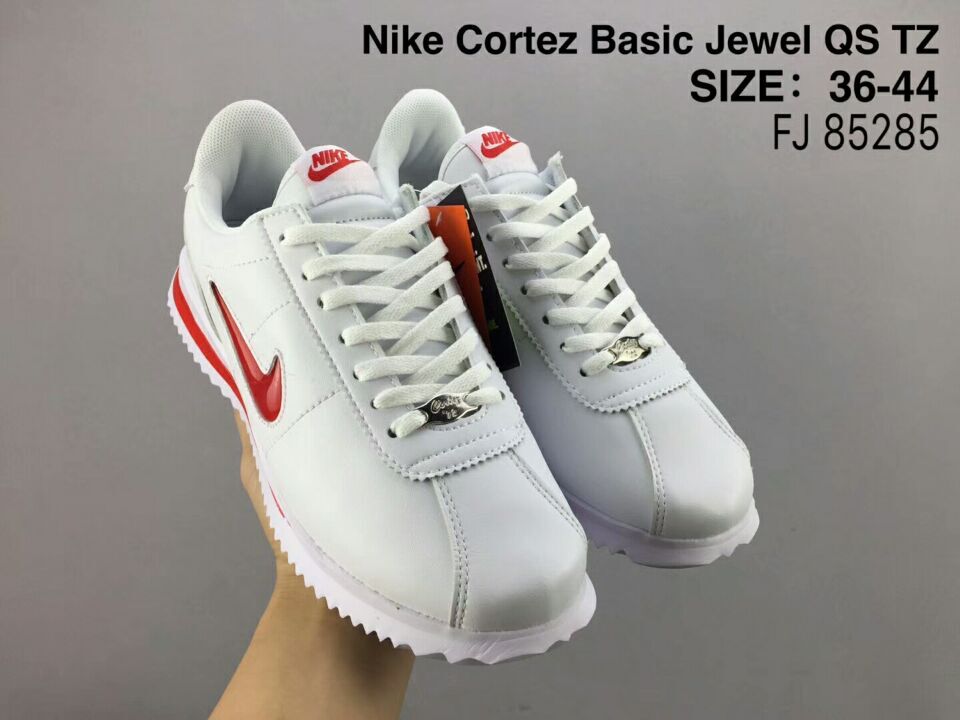 NiKe Cortez Basic Jewel QS TZ White Red Shoes - Click Image to Close